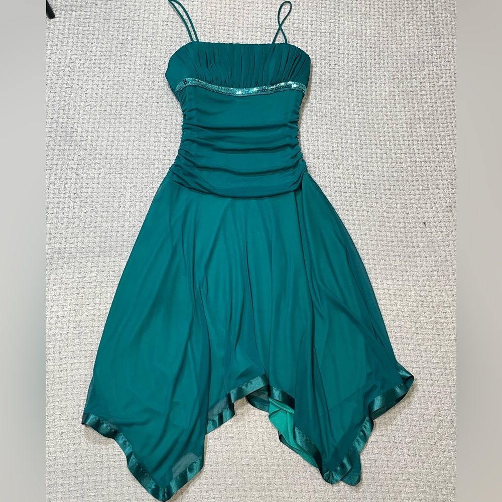 Y2K Vintage Women's Deep Teal Blue Dress Fairycore Balletcore Sequins Size Small - Picture 6 of 15
